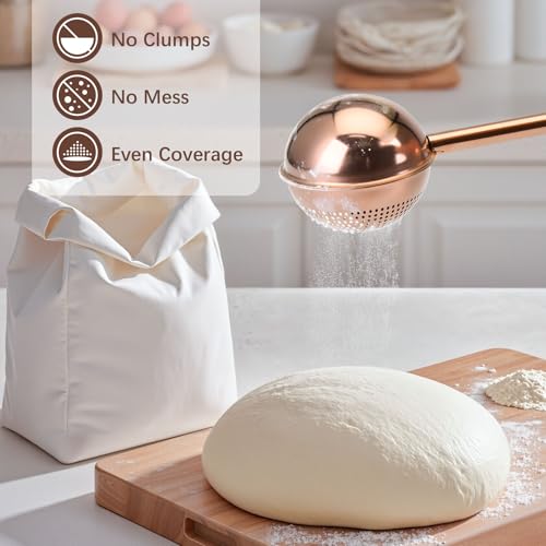 Flour Duster 304 Stainless Steel Flour Sifter for Baking (Brown)