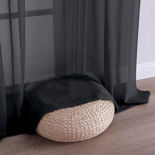 Black Sheer Valances for Windows (Black / 42"W x 16"L (Pack of 2))