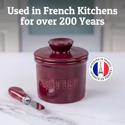 Butter Crock with Lid for Countertop with Spreader Knife and Water Line (Winery / Regular)