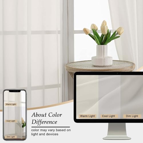 Extra Long Sheer Ivory Curtains for Bedroom Living Room 120 Inches Long 2 Panels Set (Ivory / 59"W x 120"L (Pack of 2))