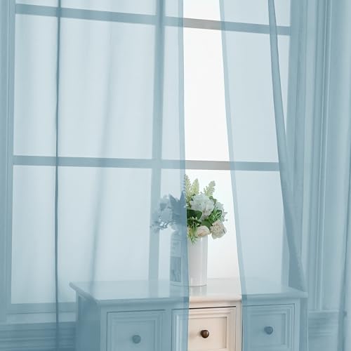 Sky Blue Sheer Curtains 63 Inches Long 2 Panels (Sky Blue / 42"W x 63"L (Pack of 2))