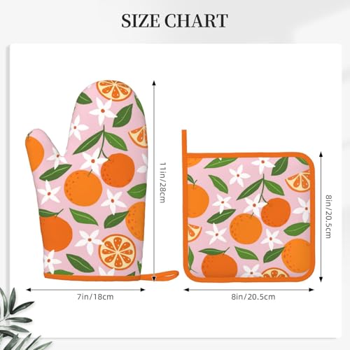 Tropical Fruit Oranges Silicone Oven Mitts Pan Mats Set of 2 (Tropical Fruit Oranges)