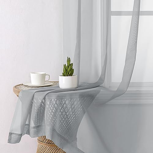 Light Grey Sheer Window Curtains 63 Inches Long 2 PCS (40"W x 63"L (Pack of 2) / Light Grey)