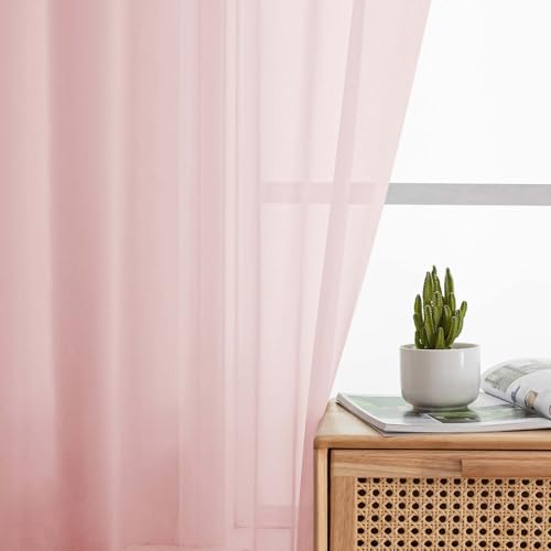 Blush Sheer Curtain for Bedroom Living Room 78 Inches Long 2 Panels Set (Blush / 42"W x 78"L (Pack of 2))