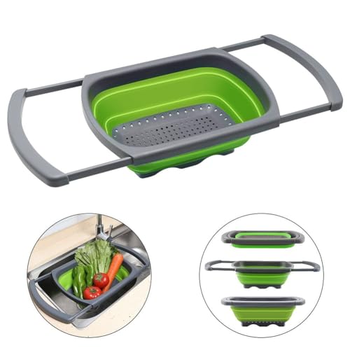 Collapsible Colander Strainer with Extendable Handles (Green)
