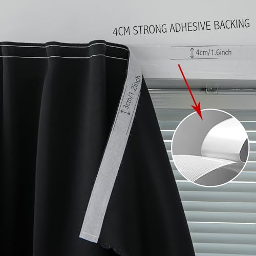 Instant Blackout Window Curtain with Reusable Adhesive (71"W x 72"L (Pack of 1) / Black)