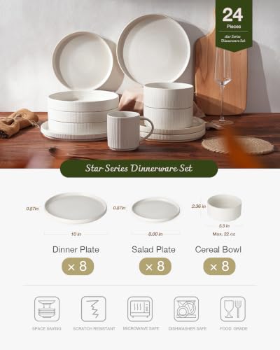 Star Stoneware Dinnerware Sets for 8 (Matte White)