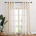 90 inch Beige Curtains Linen Sheer Faux Flax Window Drapes (52"W x 90"L (Pack of 2) / Beige)
