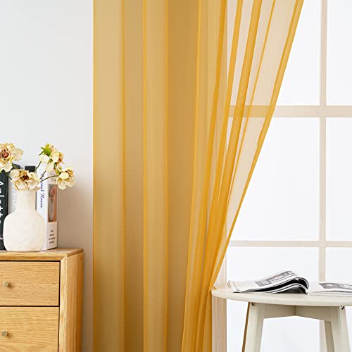 2 Panels Fall Sheer Curtains for Living Room 54X45 Inch Gold (Gold / 54"W x 45"L (Pack of 2))