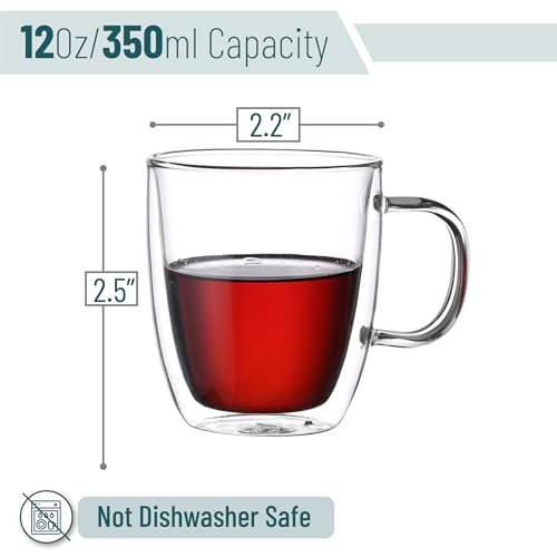 BTaT Double Walled Glass Coffee Mugs (Clear / 12 oz Coffee, Set of 6)