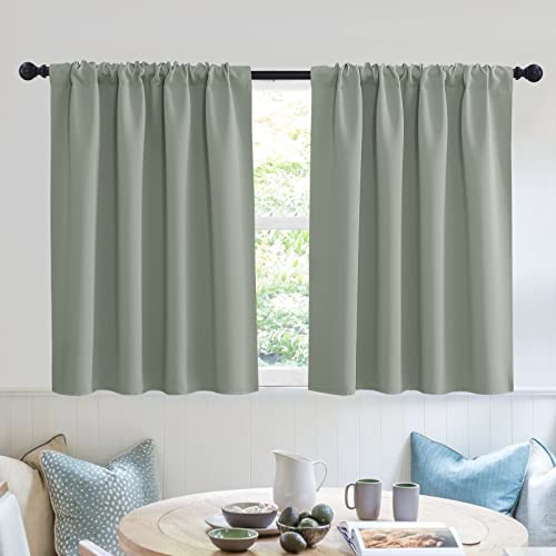 Short Blackout Curtains for Small Window Kitchen Bathroom Cafe RV (Grayish Green / 52"W x 36"L (Pack of 2))