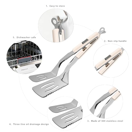 11.5 inch Stainless Steel Tongs for Cooking (11.5 Inch / White)