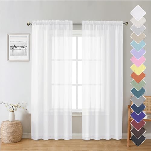 White Sheer Curtains 72 Inches Long 2 Panels (White / 40"W x 72"L (Pack of 2))