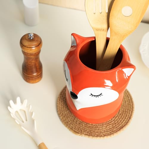 Ceramic Fox Cartoon Animal Pattern Kitchen Utensil Holder (Fox)