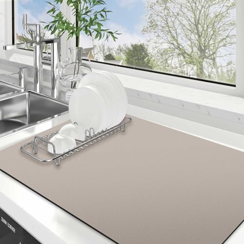 Dish Drying Mat Absorbent Dish Drying Mats for Kitchen Counter 18"x 28" (Classic Khaki / 28" x 18")