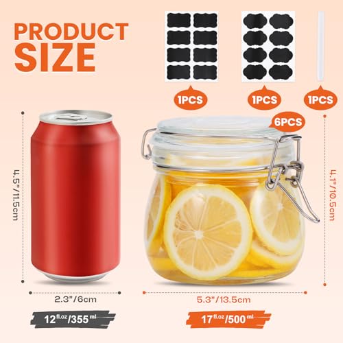 17 oz Glass Jars with Airtight Lids And Leak Proof Rubber Gasket (17oz*6-Round)