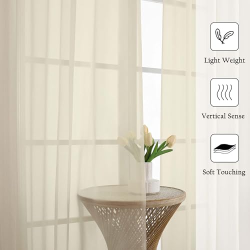 Cream Sheer Curtains 84 Inches Long 2 Pcs (Cream / 59"W x 84"L (Pack of 2))