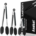 Non Stick Silicone Locking Tong Set of 3 (7+9+12 Inch / 3 Pcs Silicone - Black)