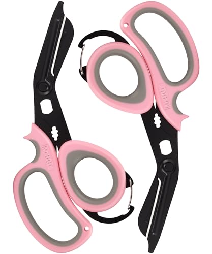 All Purpose Scissors 2 Packs with Carabiner for Kitchen Outdoor (Pastel Pink+pastel Pink)