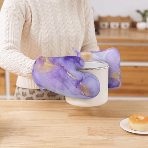 Oven Mitts and Pot Holders Pastel Purple Marble Silicone Kitchen Accessories Set of 4 Heat Resistant Long Gloves Potholder Non (A063213)
