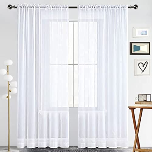 Sheer Voile Window Treatment Rod Pocket Curtain Panels for Kitchen Bedroom Living Room Drapes Sunlight Filtering Privacy Semi Home Decor Assorted (White / 52"W x 118"L (Pack of 2))
