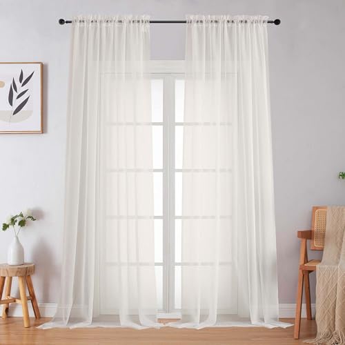 Ivory Sheer Curtains for Bedroom Living Room 96 Inches Long 2 Panels (Ivory / 59"W x 96"L (Pack of 2))
