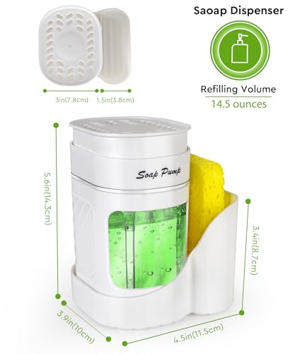 Kitchen Dish Soap Dispenser with Sponge Holder (White)