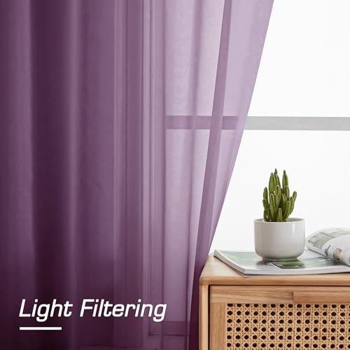 Sheer Curtains 96 Inches Long 2 Panels Set (Plum / 42"W x 96"L (Pack of 2))