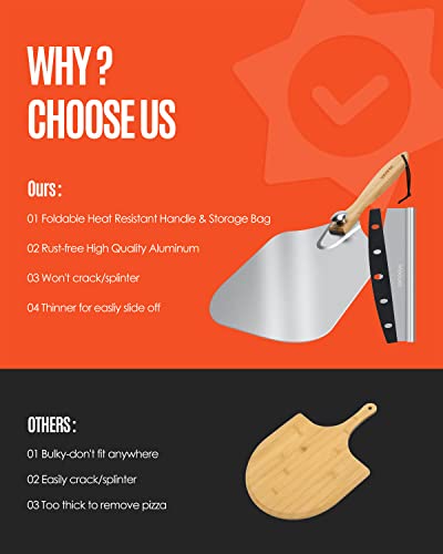 Pizza Peel Aluminum 12 inch Pizza Spatula with Rocker Cutter (Pizza Peel 12"x 14" with Rocker Cutter)