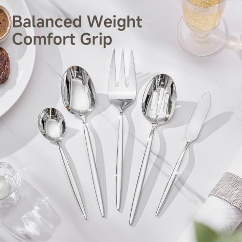 45 Piece Silverware Set for 8 with Serving Utensils (Silver / 45-Piece)