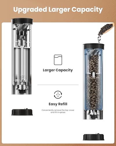Electric Salt and Pepper Grinder Set with Rechargeable Base (Stainless Steel)