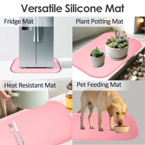 Silicone Coffee Maker Mat with Lip for Countertops (Pink / 24'' x 16'')