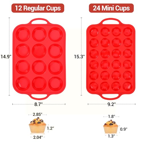 Silicone Muffin Pans for Baking (Metal Framed:Mini & Regular)