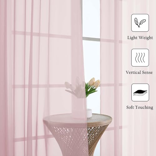 Blush Pink Sheer Curtains 84 Inches Long 2 Pcs (Blush Pink / 59"W x 84"L (Pack of 2))