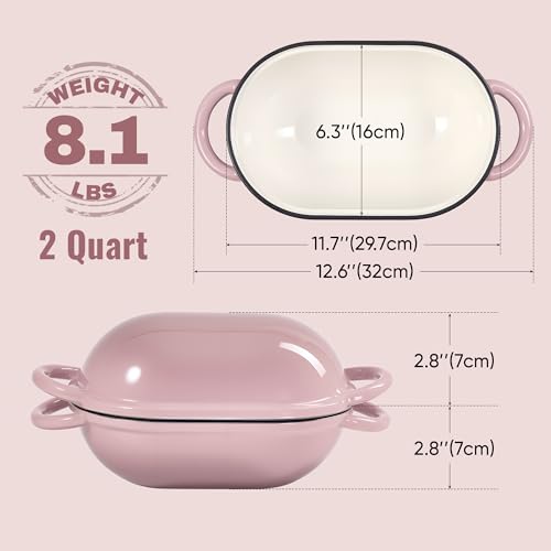 2 QT Oval Dutch Oven for Bread Baking (PINK / 2QT)