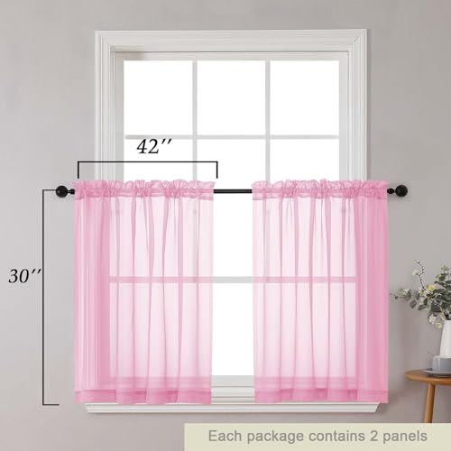 Pink Kitchen Curtains 30 Inch Length Tier 2 PCS (Pink / 42"W x 30"L (Pack of 2))