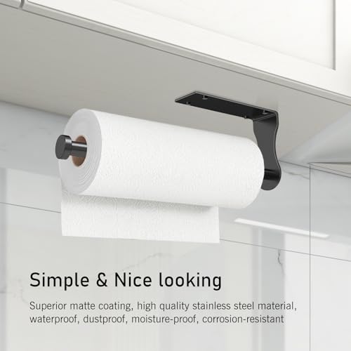Paper Towel Holder Under Cabinet Easy Tear Wall Mount Self (Black)