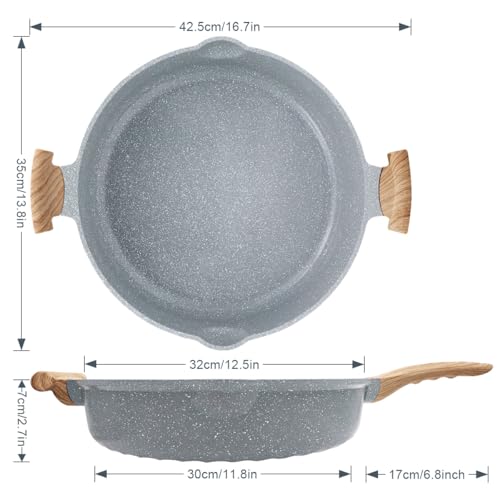 14 Inch Ceramic Deep Frying Pan with Lid (Blue)