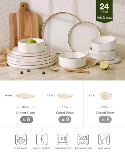 Nebula 24 Piece Dinnerware Set (Vanilla White with Brown Rim / Service for 8 (Standard Dinner Set))