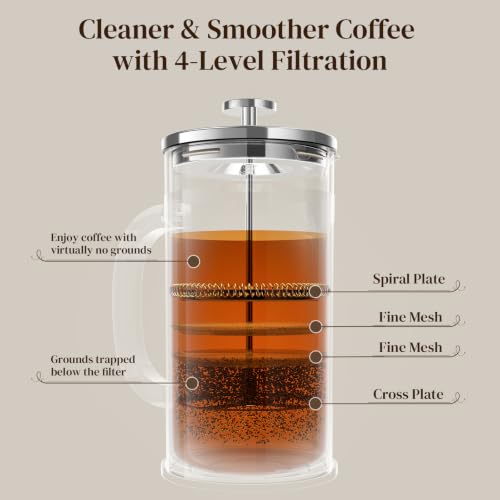 French Press Coffee Maker (Silver / 34oz)