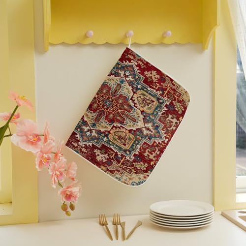 Burgundy Red Dish Drying Mat 18 x 24 inch Bohemian Rug Carpet Decorative Drying Mats Microfiber Absorbent Boho Dish Washable Draining Mat for Kitchen Counter Decor (18" x 24" / Burgundy Red Boho)