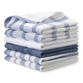 Organic Cotton Waffle Kitchen Dish Towels (4 Navy Strip/Checker, 1 White, 1 Navy Solid / 15 x 25 inches)