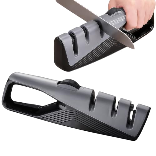 5 Adjustable Knife Sharpener for Straight & Serrated Knives (Gray)