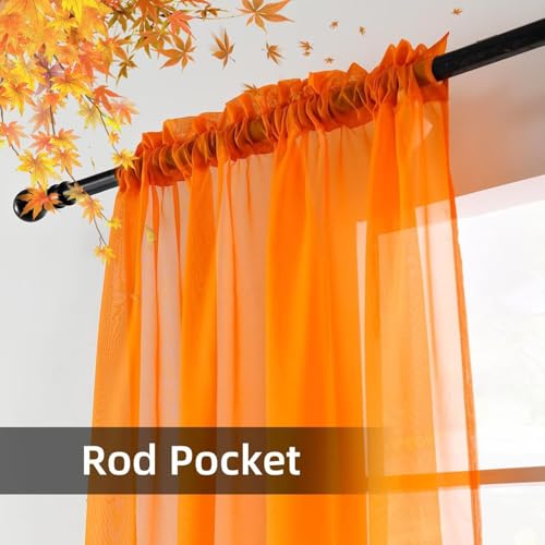 Solid Sheer Rod Pocket Curtain Voile Draperies 2 Panels Orange Beige Black Grey Coffee 70 Inch Width 72 Inch Long 1 Pair for Kitchen Bedroom Children Living Room Yard (Orange / 70"W x 72"L (Pack of 2))