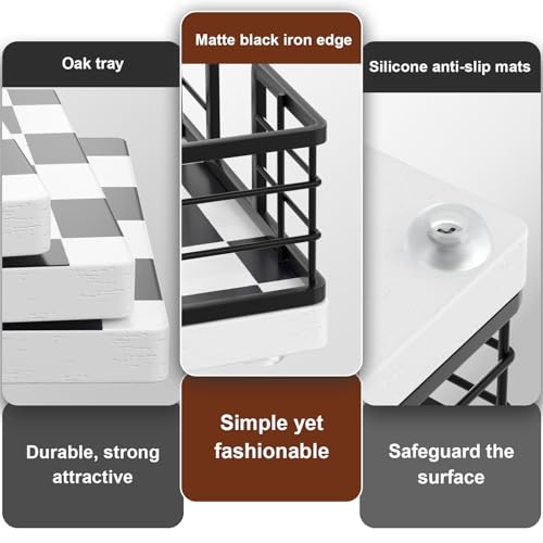 Guest Towel Holder Tray for Bathroom (Black/White / 9.06 x 5.51 x 2.56 inches)