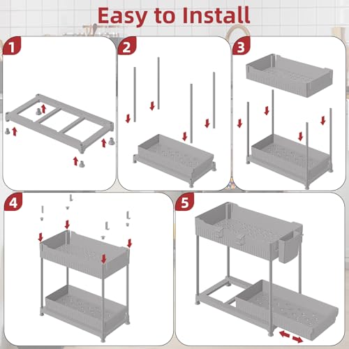 4-Pack 2-Tier Under Sink Organizer with Pull Out Drawers (Grey / 14.8 Inch)