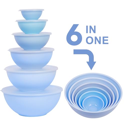 BPA Free Plastic Round Mixing Bowl with Lids (Pale Blue)
