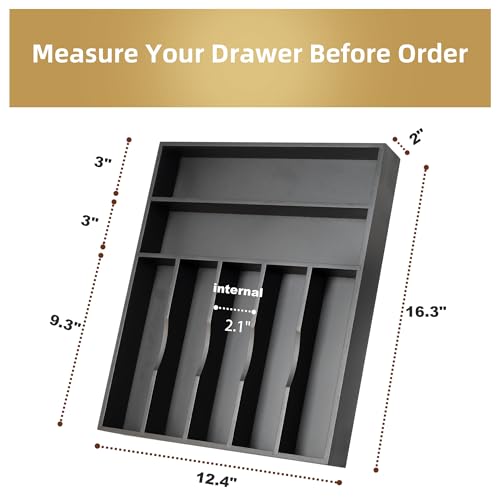 Bamboo Silverware Holder Drawer Utensil Organizer with 7 Slots Black (7 Slots / Black)
