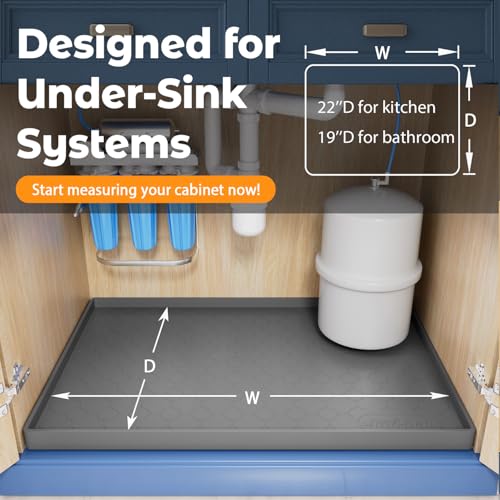 Under Sink Mat 31" x 22" Waterproof Silicone Cabinet Kitchen Liner (Light Grey / 22"w x 31"l)