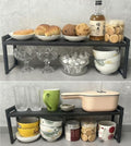2 Pack Expandable Cabinet Shelf 5.1"D Adjustable Counter Riser Rack Black (Black / 5.1"D (narrow) - 2 Pack)